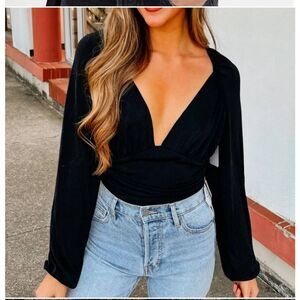 NWT Free People In Your Arms Bodysuit Black M